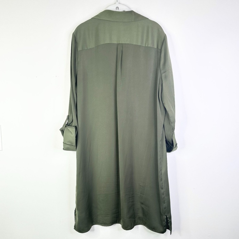 Laundry Shelli Segal Dress Women L Olive Green Lace Up Utility Roll Tab Slv NWOT - Picture 2 of 8